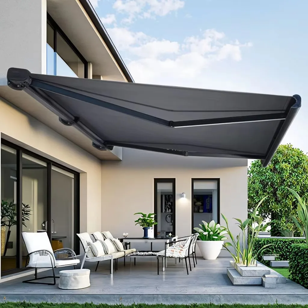 Wholesale Custom Motorized Retractable Awning Aluminum Alloy Frame Acrylic Remote Control Wall-Mounted Commercial Patio Use