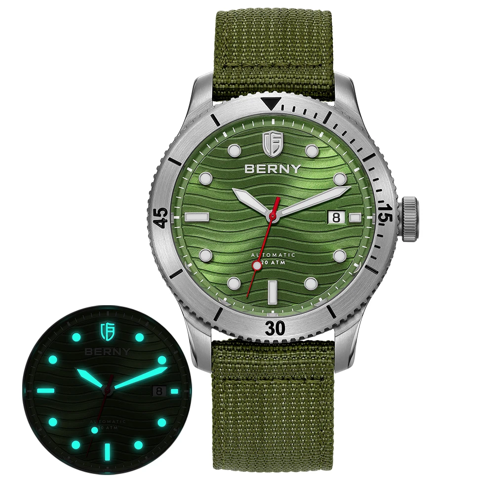 BERNY Top Automatische Taucheruhr für Herren, 100 % Original PT5000, 20 ATM wasserdicht, leuchtender Saphir, Sport-Schwimm-Taucheruhr für Herren