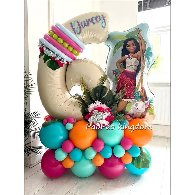 1 комплект, океанские приключения, Моана, мультяшный воздушный шар из фольги для девочек, украшение для дня рождения, детский душ, воздушный шар с номером, принадлежности для декора