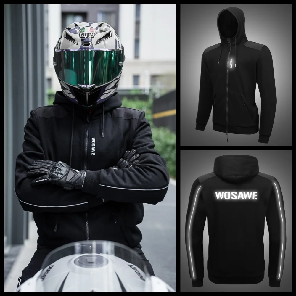 WOSAWE Motorcycle Hoodie Jacket Winter Fleece Warm Liner Jacket Motorbike Windproof Jacket with Back Shoulder Elbow Pockets