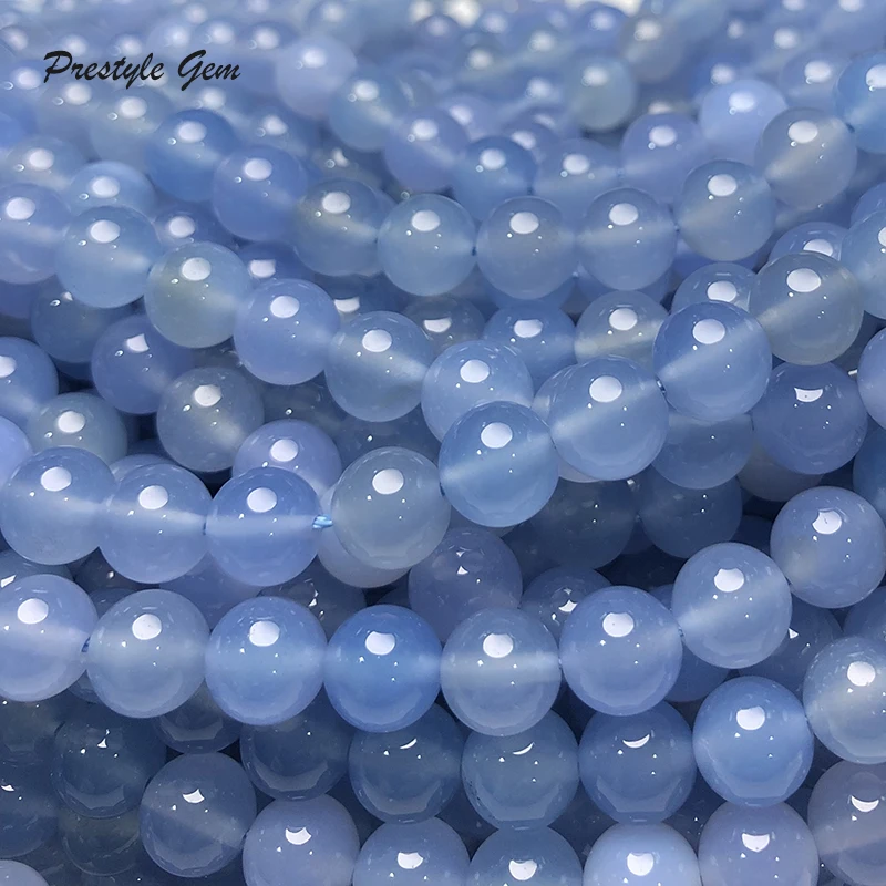 Meihan Wholesale Natural Blue Chalcedony 6mm 8mm smooth round loose beads for jewelry making bracelets design DIY