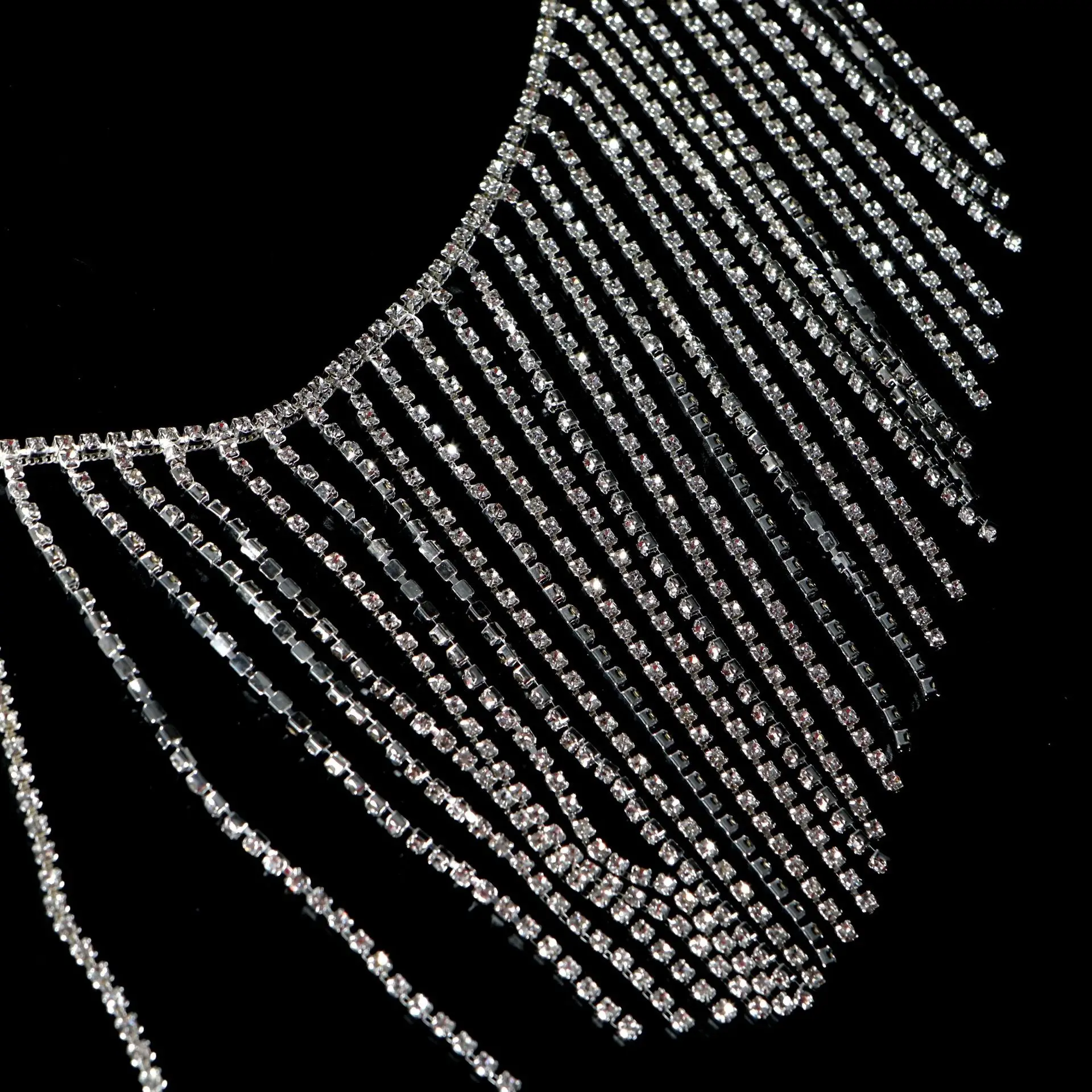 

High Quality 10yards Glass Dense/Sparse Rhinestone Tassels Chain Crystal Fringe Dancing Dress Shinning Trimming Strass 8cm 12cm