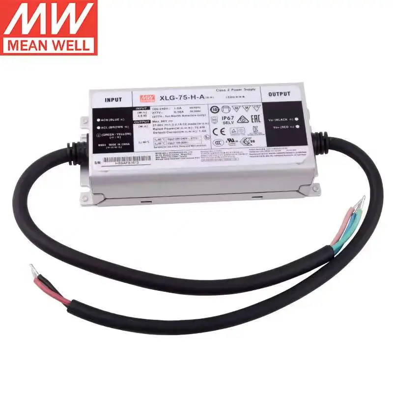 MEANWELL XLG-75-H-A 1400mA 27~56V Constant Power Mode  LED lighting Driver  Buit-in active PFC Function AC-DC water proof IP67