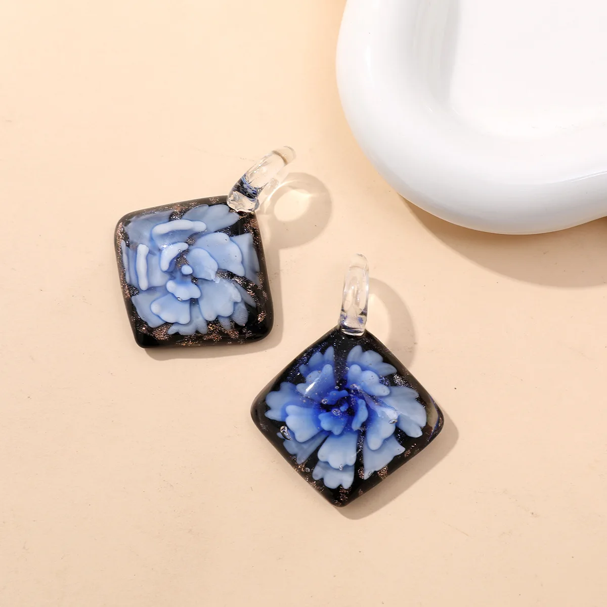 Square Shape New Handmade Murano Lampwork Glass Black Matrix Liuli Pendant Fit Necklace Jewelry Gift