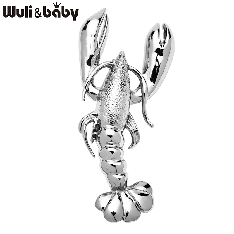 Wuli&baby Stainless Steel Lobster Brooches For Women Unisex 2-color Lovely Easy-match Water Animal Party Casual Brooch Pin Gifts