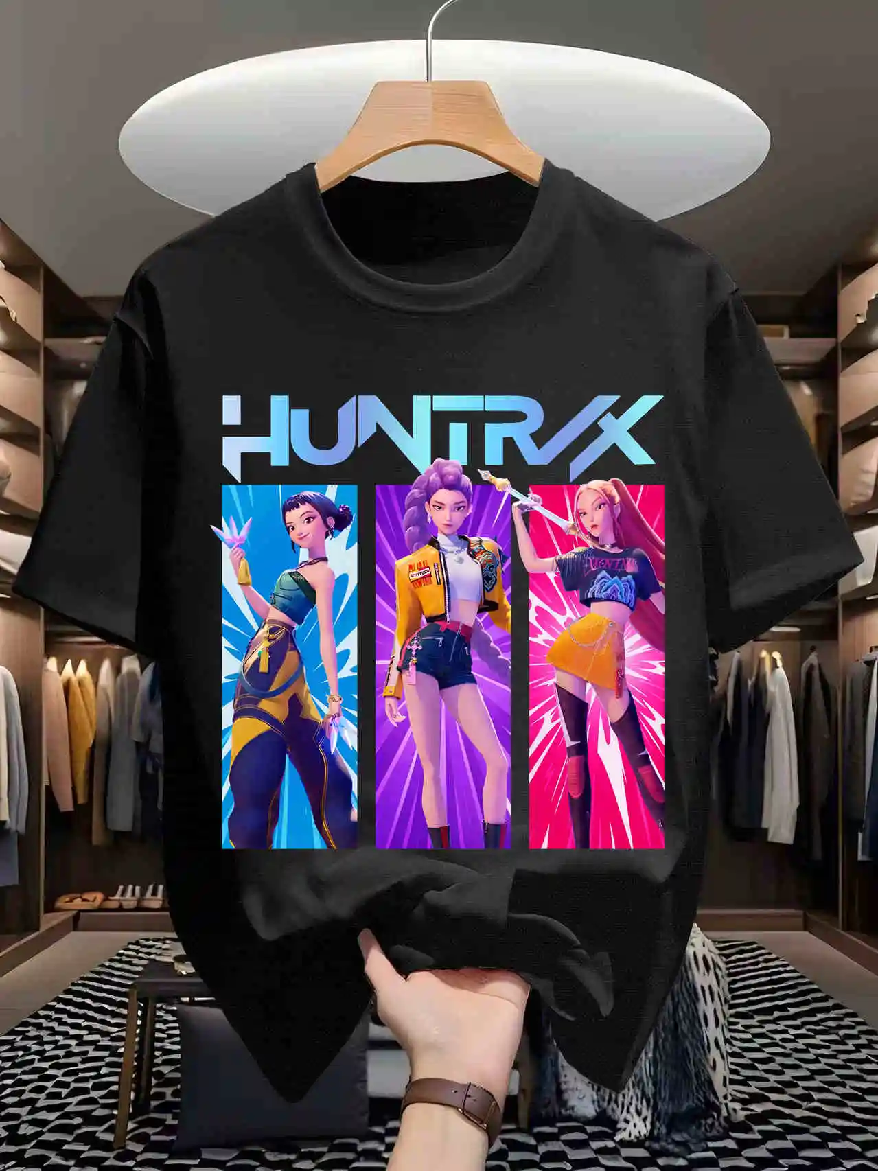 

Футболка Huntrix для девочек-подростков и мужчин, мерч Kpop Devil Hunter, футболка Saja для девочек в стиле аниме Kpop, праздничная аниме-футболка для малышей, подарок