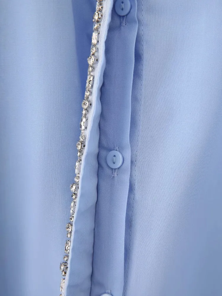 ZMEENNA Damen-Langarm-Button-Down-Hemd mit funkelndem Detail, elegantes, lässiges Blusen-Top, modisches und schickes Design ZM879