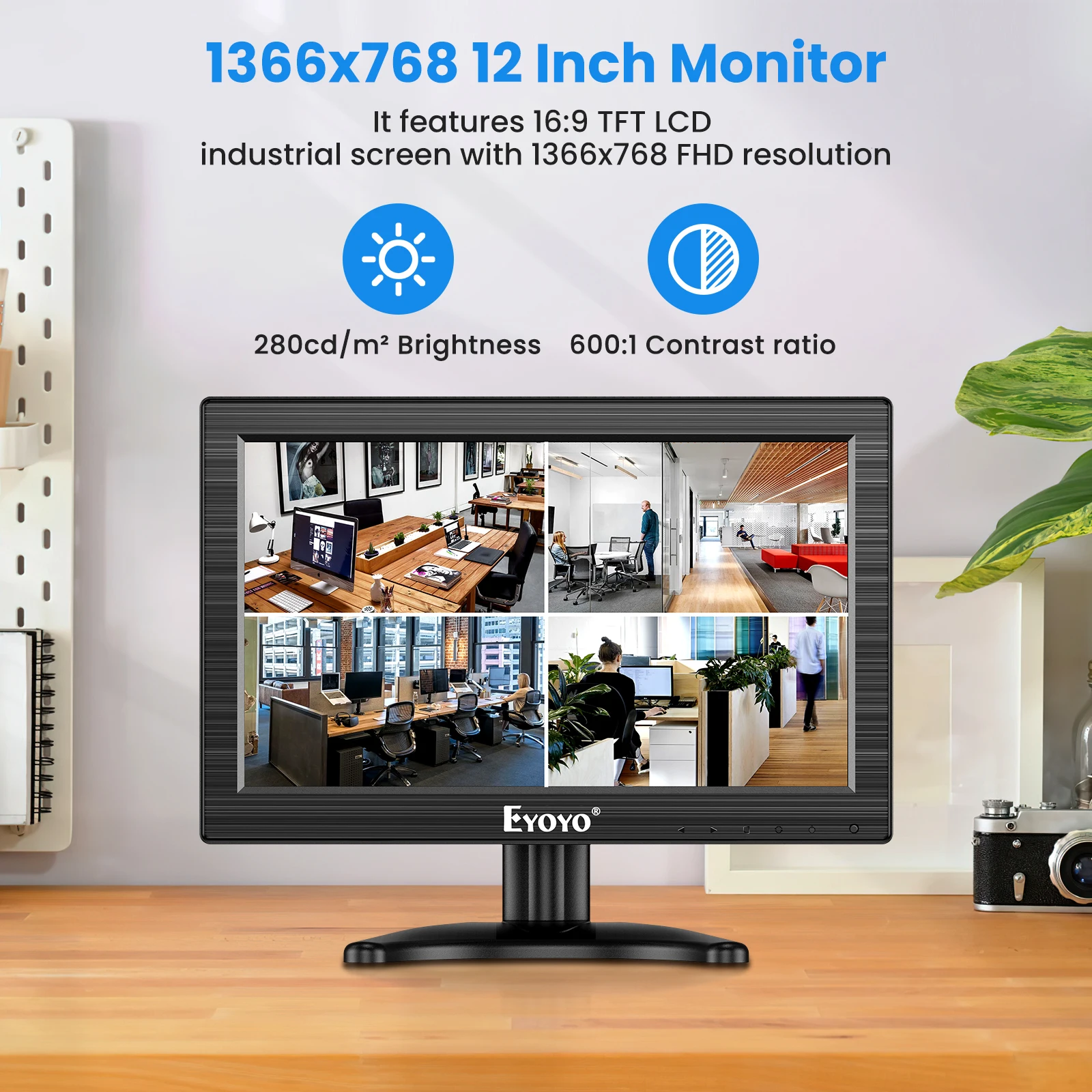 Imagem -02 - Eyoyo 11.6 Polegada Vga av Bnc Hdmi Usb Monitor Lcd Tela de Segurança Industrial 1366x768 Exibição do Computador para tv pc Cctv Câmera