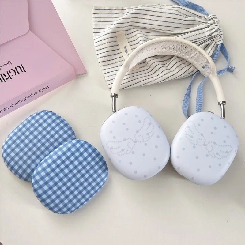 

Minimalist INS blue checkered pattern white polka dots Case For Apple Airpods Max Earphone Fashion Cover For Airpods Max2 Unisex