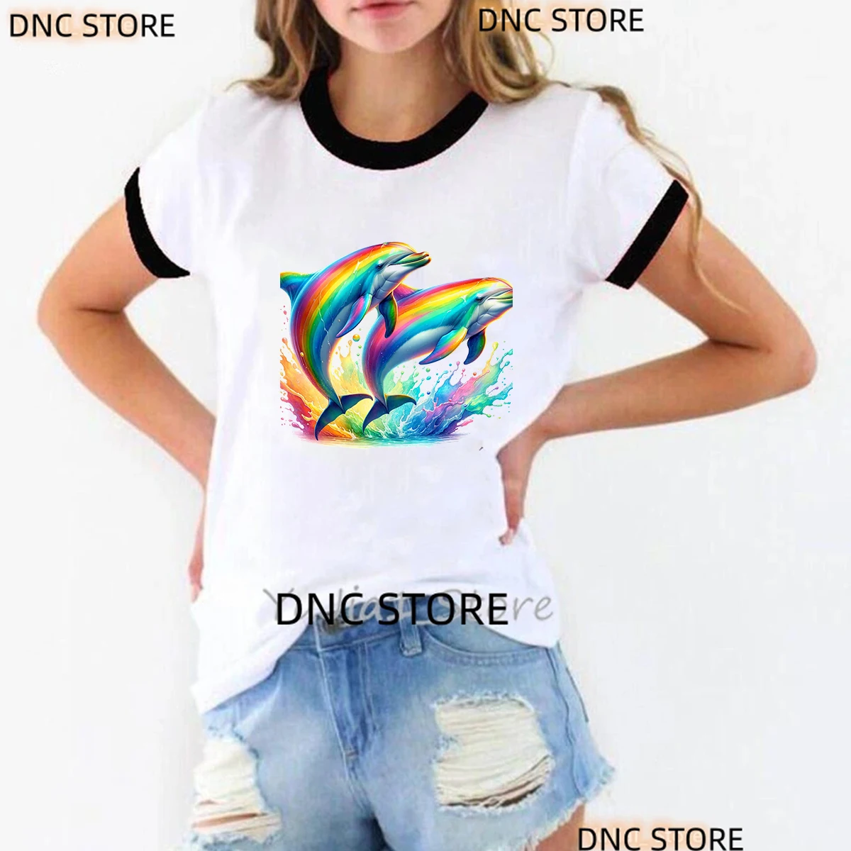 

Moonstone Marine Creature Dolphin Graphic Print Women T-Shirt Fashion Trend Femme Tshirt Summer Women Clothes Top，Dropshipping