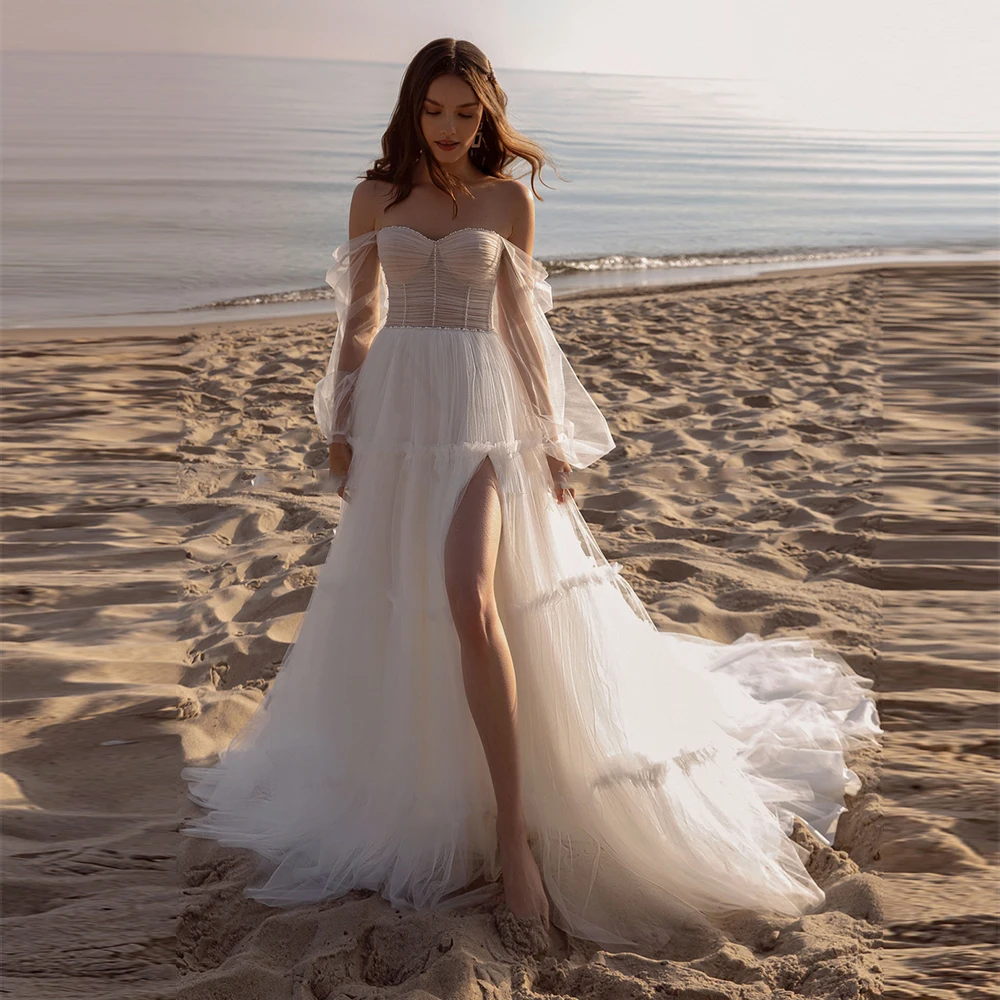 

Bohemian Wedding Dresses Women's Sexy Off Shoulder Princess Bridal Gowns Tulle Bead String Formal Beach Party 2024 Vestidos Robe