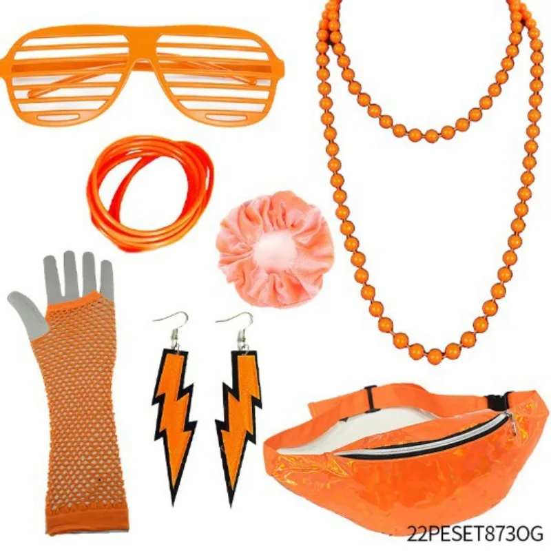 1980s Ball Party Cosplay Accessories Headbands Gloves Knee Pads Wristbands Glasses Set 80s Outfit Stage Performance Dress Up