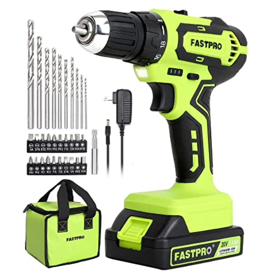 

20V Max Cordless Drill set, 3/8 in. Power Drill Driver kit with1.5 Ah Battery, Charger and Tool Bag