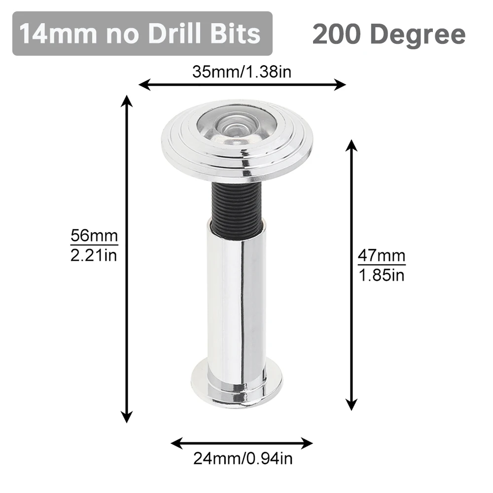14mm Solid Brass 180/200Degree Door Viewer Peephole HD Optical Glass Lens Security Peek Peep Holes for 34-59mm Door Thickness
