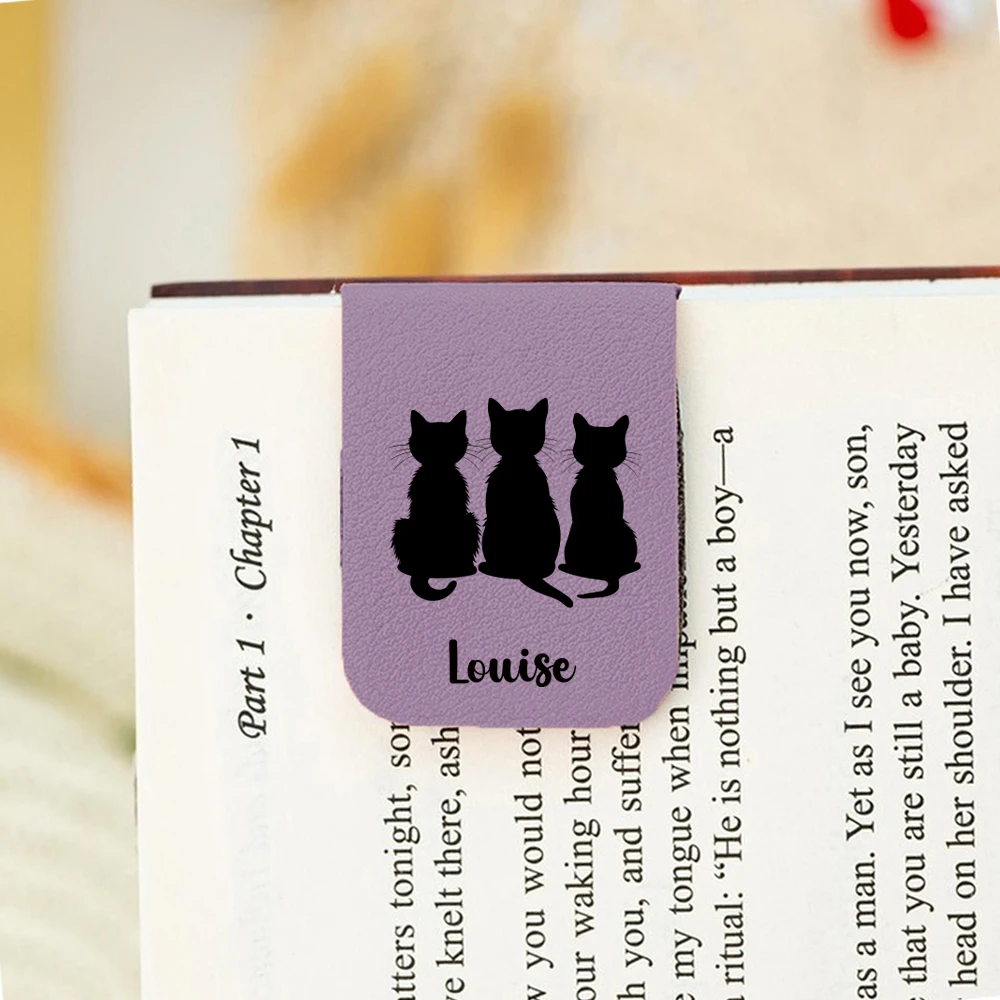 1 قطعة إشارة مرجعية اسم مع القطط السوداء ، إشارة مرجعية للقطط السوداء من الجلد المخصص ، إشارة مرجعية مغناطيسية مخصصة ، هدية عيد ميلاد لمحبي الكتب #5