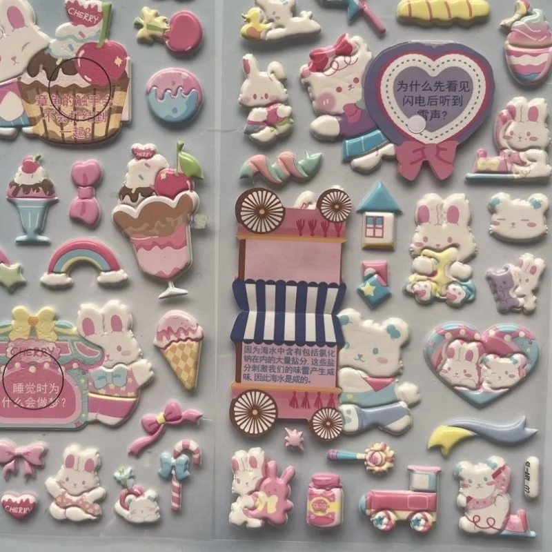 4Pcs Cartoon Cute Rabbit Sticker 3D Puffy Relief Sticker Puzzle Toys Scrapbooking Diy Stationery Stickers Girl's Reward Gift