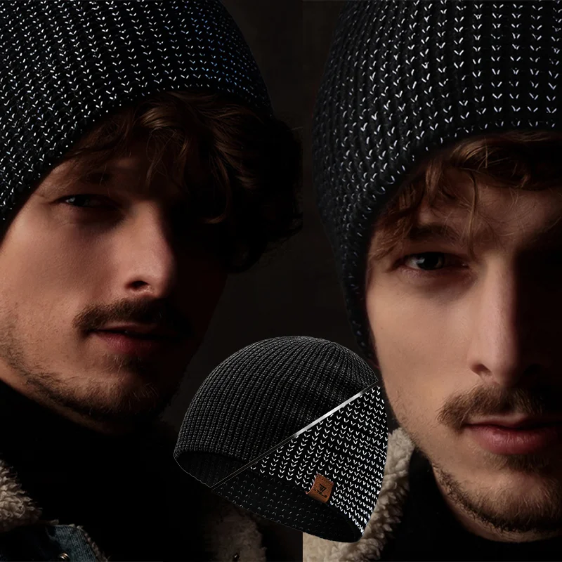 WRELS Winter Knitted Beanie Hats Warm Night Running Reflective Hat Unisex Windproof Ear Protection Cycling Hiking Ski Cap image 2