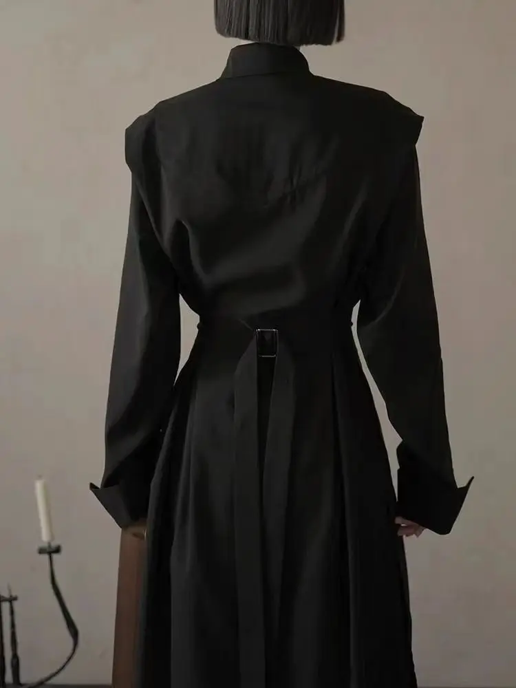 

Trench Femme Long Coat Woman Series Retro Collection Glossy Latest Block Edge Color-Block Stripe Abrigo Feel Dye Waistband