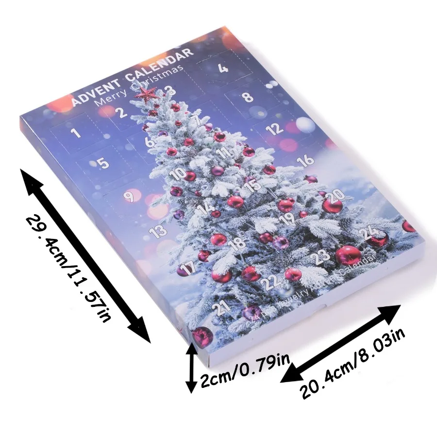 24-Day Snow Scene Christmas Tree Advent Calendar Jewelry Box, Complete DIY Beading Kit for Necklace Bracelet Earring