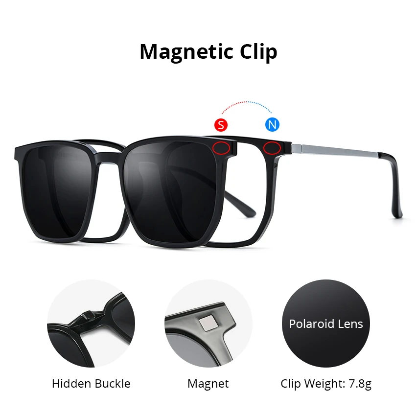 NIANZHEN TR90 سبيكة نظارات الرجال مربع مشبك مغناطيسي النظارات الإطار التدرج الاستقطاب الشمس عدسة النساء خفيفة نظارات 2181