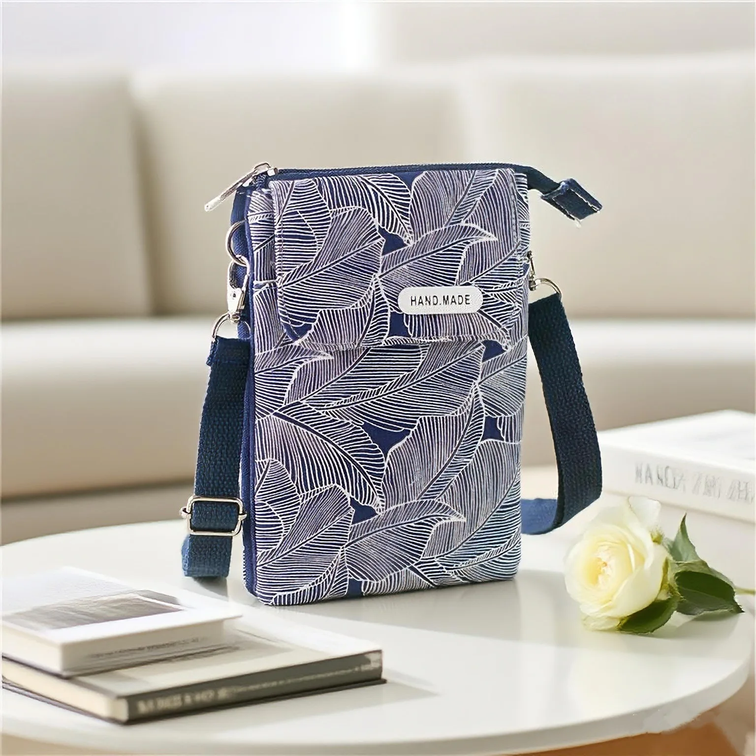 Fabric zero wallet crossbody bag with large screen phone holder, 5-layer bag, elegant and versatile design