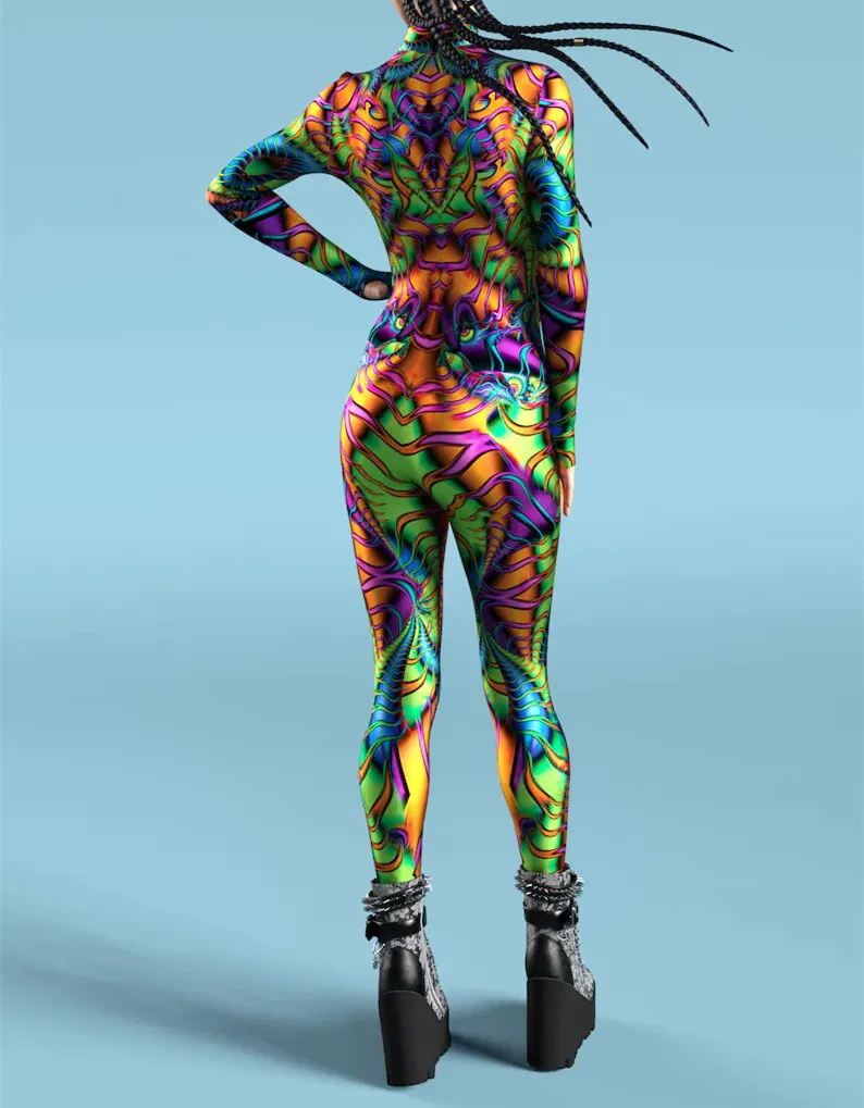 2023 New Halloween 3D Digital Multicolour Printing Holiday Women Kids Cosplay Rainbow Sexy Skinny Jumpsuit Costume Bodysuits