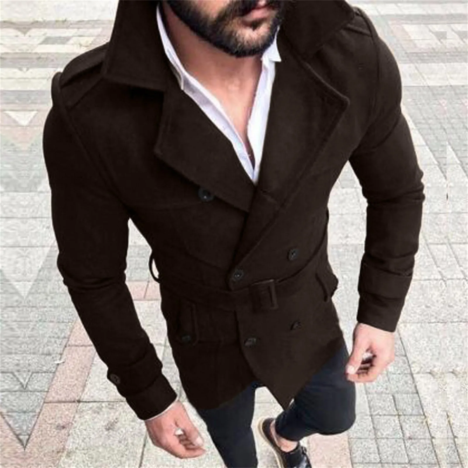 

2024 New Jacket Men Fashion Slim Fit Long Sleeve Suit Top Windbreaker Trench Coat Men Autumn Winter Warm Button Coat