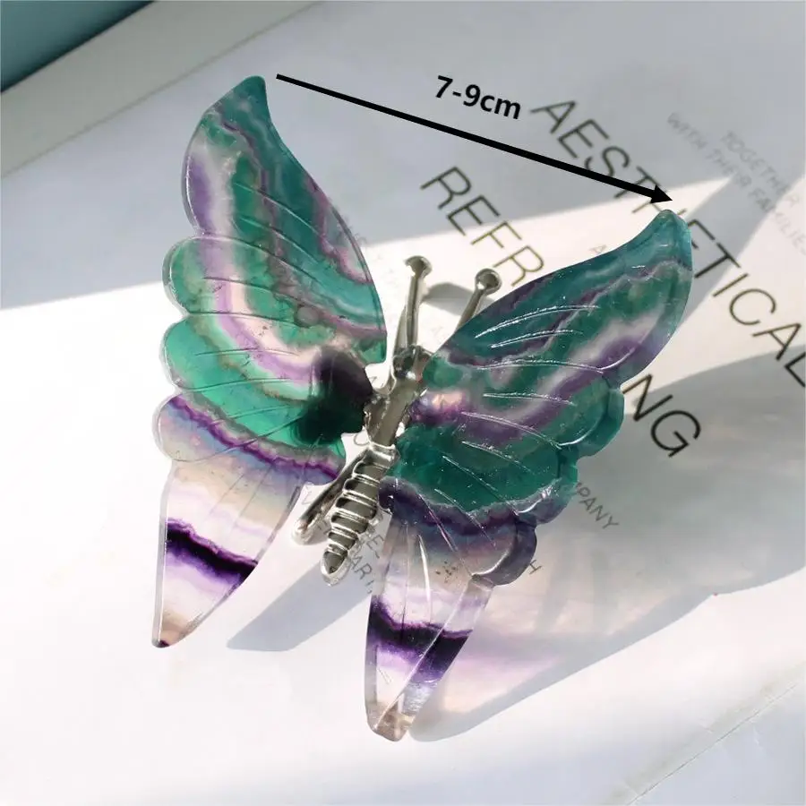 Natural Rainbow Fluorite Butterfly Crystal Carving Home Decor