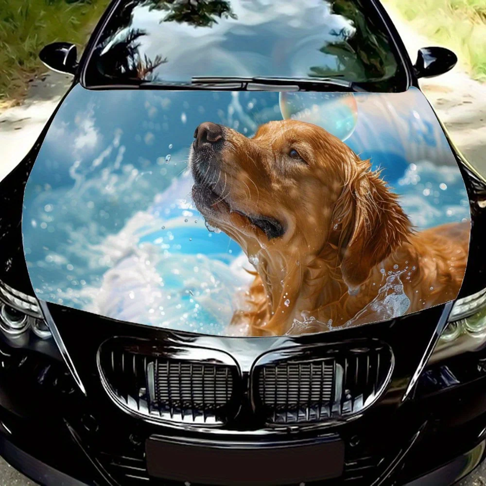 

Happy Swimming Golden Retriever Dog Car Hood Wrap Color Vinyl Sticker Truck Graphic Bonnet Auto Accessories Decor Decal Gift