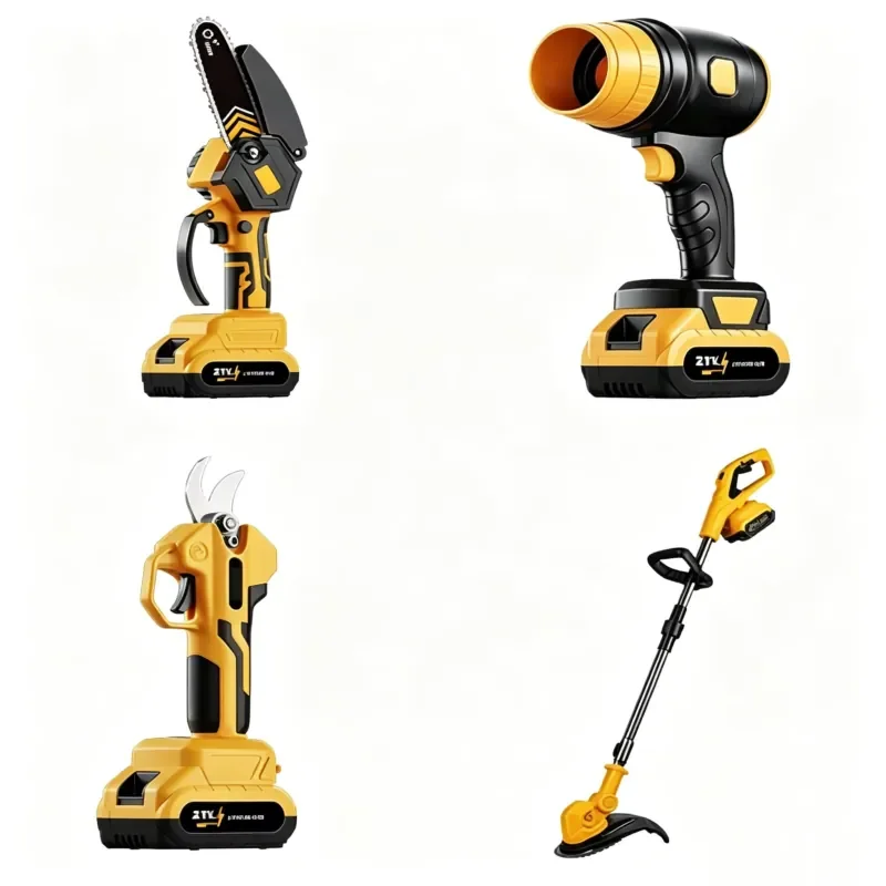 One Stop Solution 4 in 1 Lithium Ion Tools Set Chainsaw Pruning Shears Blower Handheld Lawn Mower