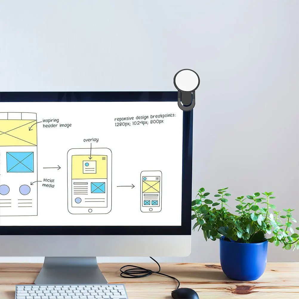 مرآة الرؤية الخلفية للمكتب من Cubicle، مشبك بلاستيكي متين وخفيف الوزن على مرآة شاشة الكمبيوتر المحمول يقلل من استخدام مكتب إجهاد العين