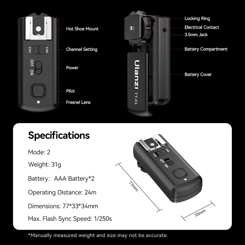 Ulanzi-disparador de Flash inalámbrico TT-01, montaje de zapata Universal para Sony, Canon, Nikon, Fuji, Olympus, Pentax, Ulanzi F32, Speedlight
