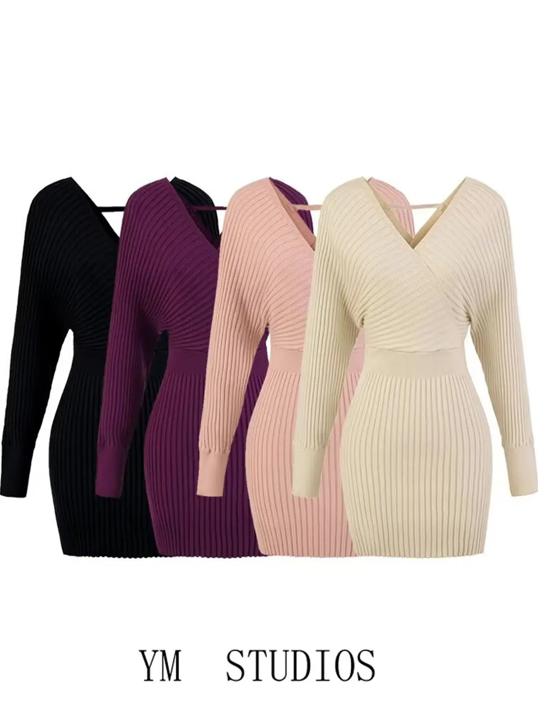 

Ele Cross V-ne-oulder Knitted Dr Long Sve Slimming ort Skirt for Women High Elastici Comfortable Fit