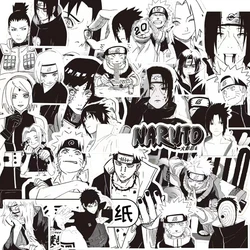 Autocollants de dessin animé Naruto pour enfants, graffiti noir et blanc, décalcomanie bricolage, téléphone, planche à roulettes, cahier, jouet cool, 10 pièces, 30 pièces, 65 pièces