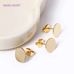 18K Gold Plated Brass Metal Blank Post Earring Studs Base Pins Ear Post with 8/10/12MM Pad DIY Earring Jewelry Making Supplies