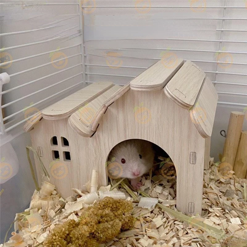 Pet Hamsters House DIY Wooden Gerbil Hideout Bridge Swing and Chinchilla Seesaw Pet Sport Exercise Toys Set Cage Accessories