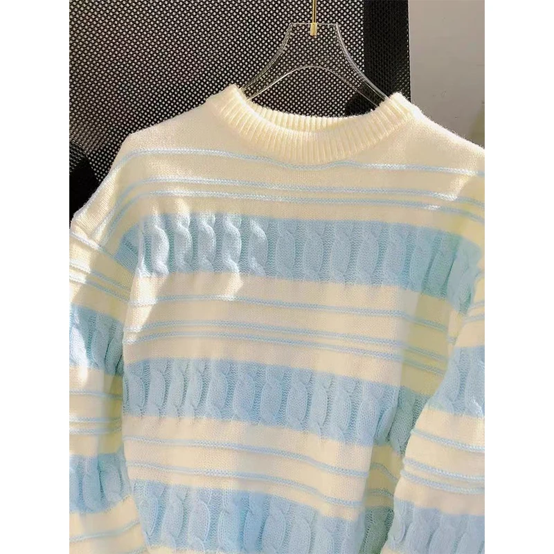 Fashion Striped Loose Sweater Women Autumn Winter O-neck Long Sleeve Knitwear Simplicity All-match Refreshing Knitting Tops