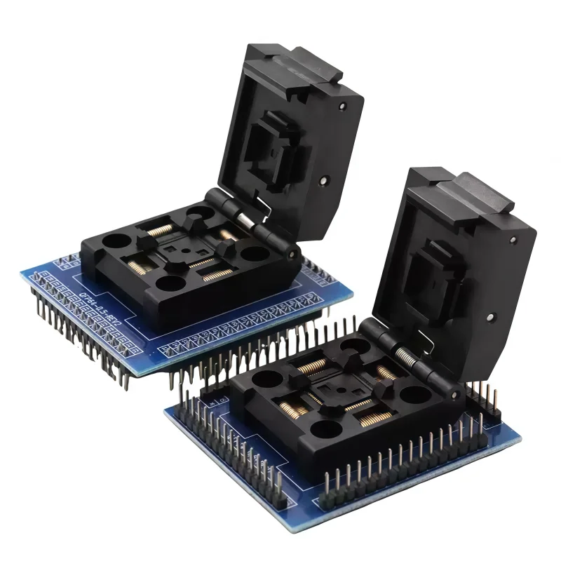 LQFP, TQFP, QFP64 flip cover snap test fixture, 0.5mm spacing, STM32 programming fixture, programming seat