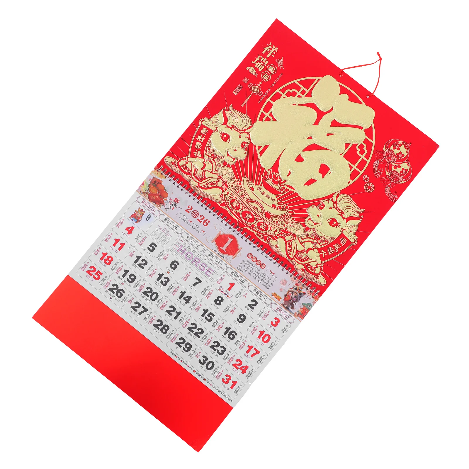 

Horse Year Gold Foil Calendar Chinese New Wall Decor Lunar Monthly Planner Zodiac Decoration