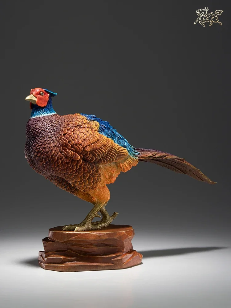Chinese Art Limited Edition Pure Brass Golden Pheasant Chrysolophus Pictus Statue Sculpture Home Furnishings Gift Mascots Decor