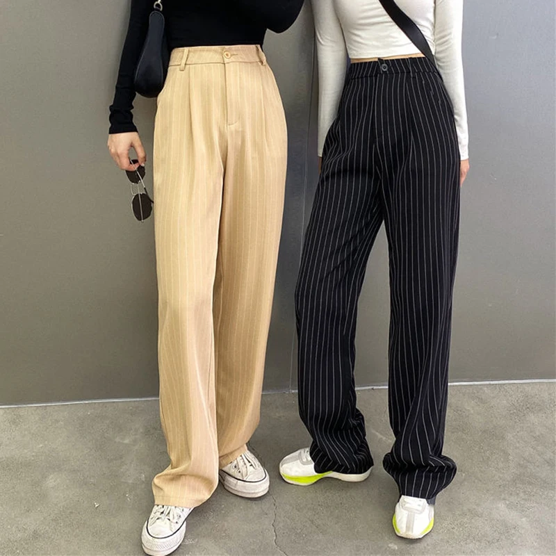 Lucyever Summer Striped Wide Leg Pants Women 2022 Korean Style High Waist Loose Casual Pants Woman Streetwear Straight Trousers