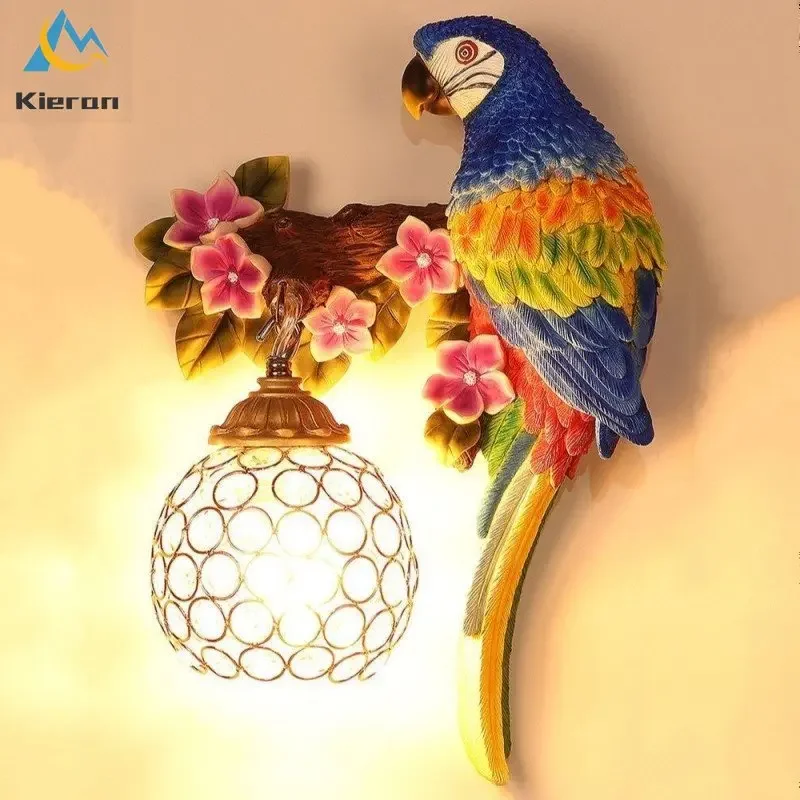 Modern Parrot Crystal LED Wall Lamp Bedroom Study Restaurant KTV Hotel Bedside Wall Light Living Room Decoration Resin Wall Lamp