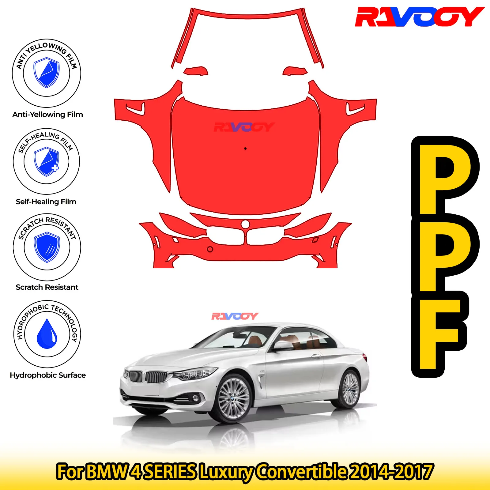 

For BMW 4 SERIES Luxury Convertible 2014-2017 Glossy Matte Black Precut front PPF Kit Paint Protection Film