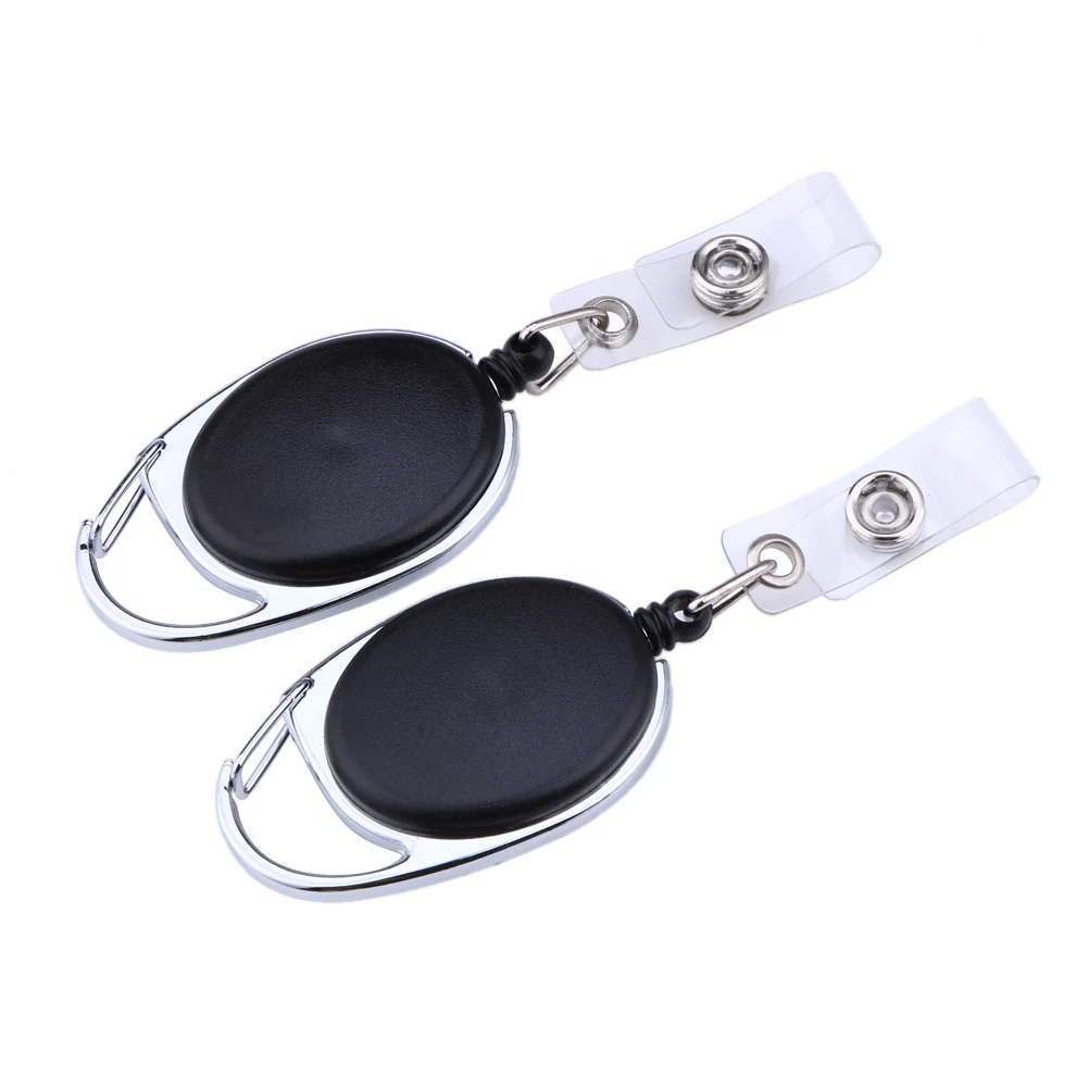 

2X Black Retractable Pull Key Ring Chain Reel ID Lanyard Name Tag Card Hold