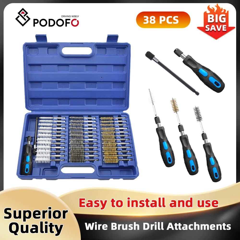 Podofo Drill Wire-Brush Set Wire Brush Drill Attachments with 1/4-Inch Hex Shank 38pcs 8-19mm