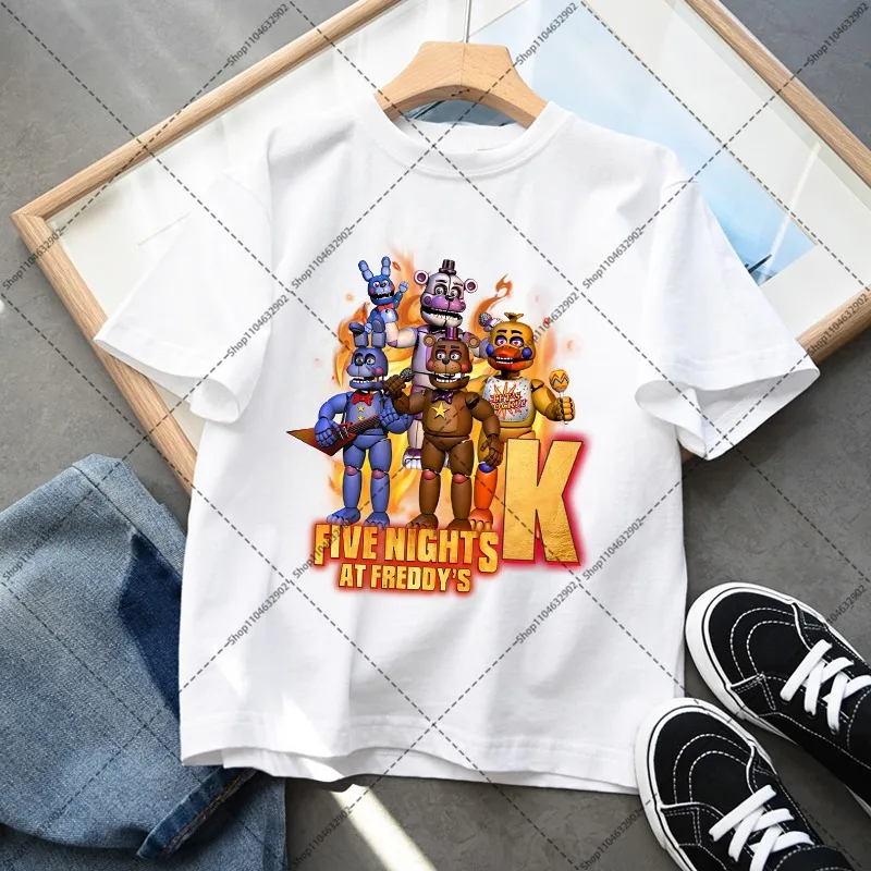 FNAF T Shirts Five Nights At Freddys Cartoon Anime Pattern A-Z Print Short Sleeves Unisex Fashion Tee Birthday Party Gifts New
