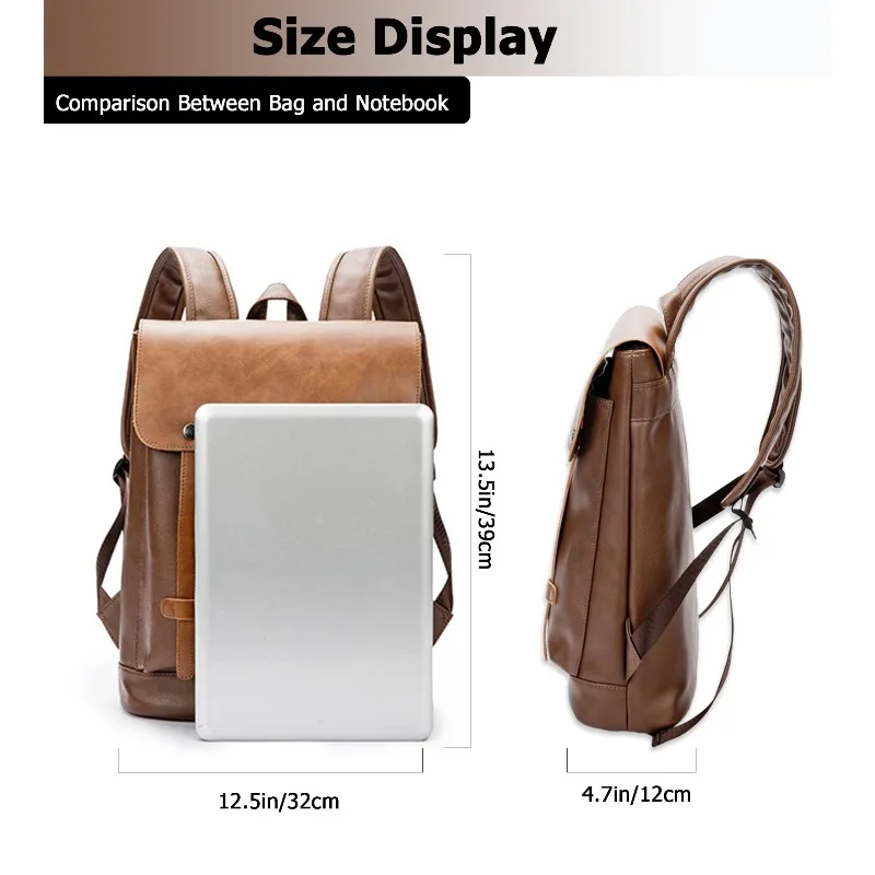 Unisex Solid Color Vintage Backpack, Large Capacity Flip Cover Design Daily Travel School Shoulder Bag For Men Women