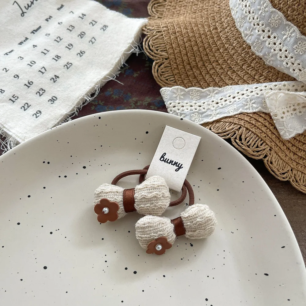 2 szt. Dziecięce dziergane spinki do włosów z kokardką, urocze króliczki, spinki do grzywki, elastyczne gumki do włosów, akcesoria do włosów dla dziewczynek