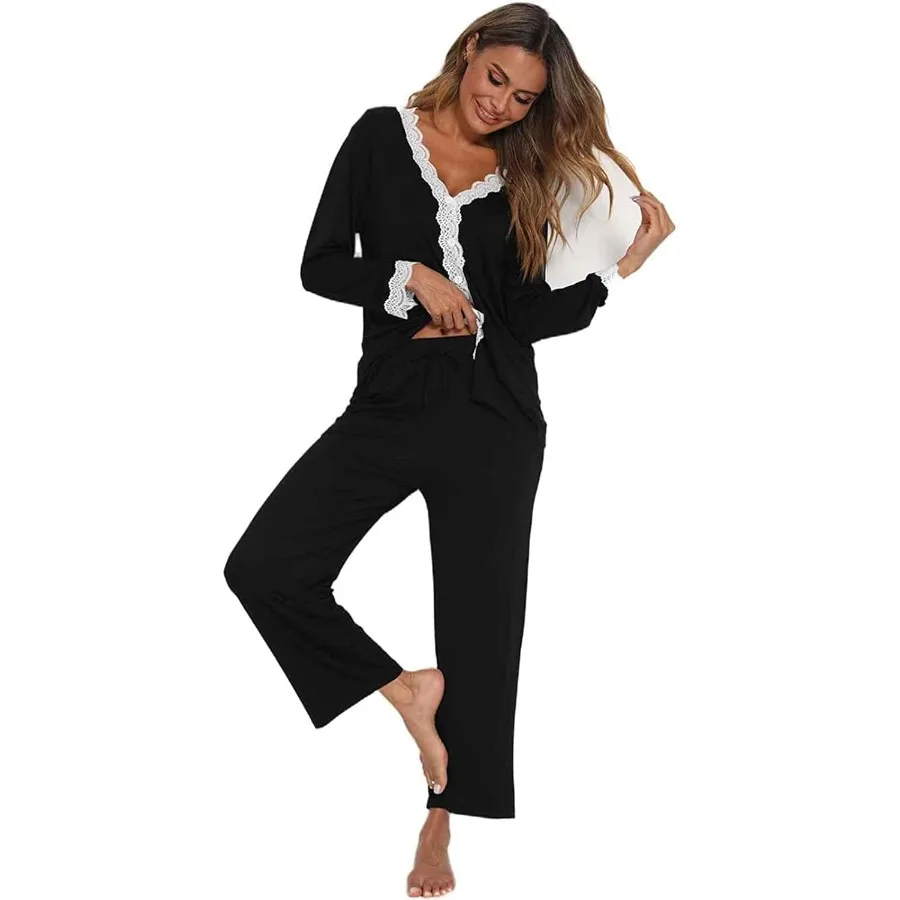 Ensemble de Pyjama 2 piÃ¨ces en Coton Modal Ã  Manches Longues pour Femme et Fille