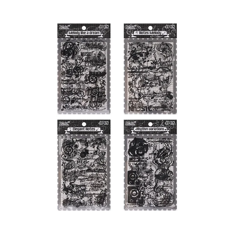 ملصقات مزخرفة مع ملاحظة موسيقية لسكرابوكينغ ، مجموعة من 4 أوراق ، ملصقات سوداء للحيوانات الأليفة ، الأفضل للمذكرات #5
